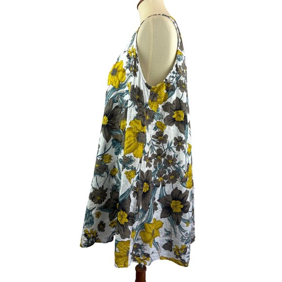 Umgee Floral Print Sleeveless Tunic Mini Dress Womens S Yellow Gray Teal - Picture 2 of 11